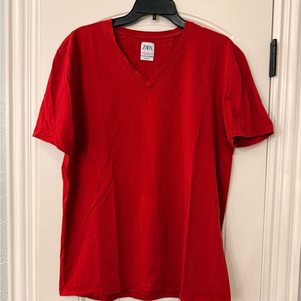 Zara Red V-Neck T-Shirt